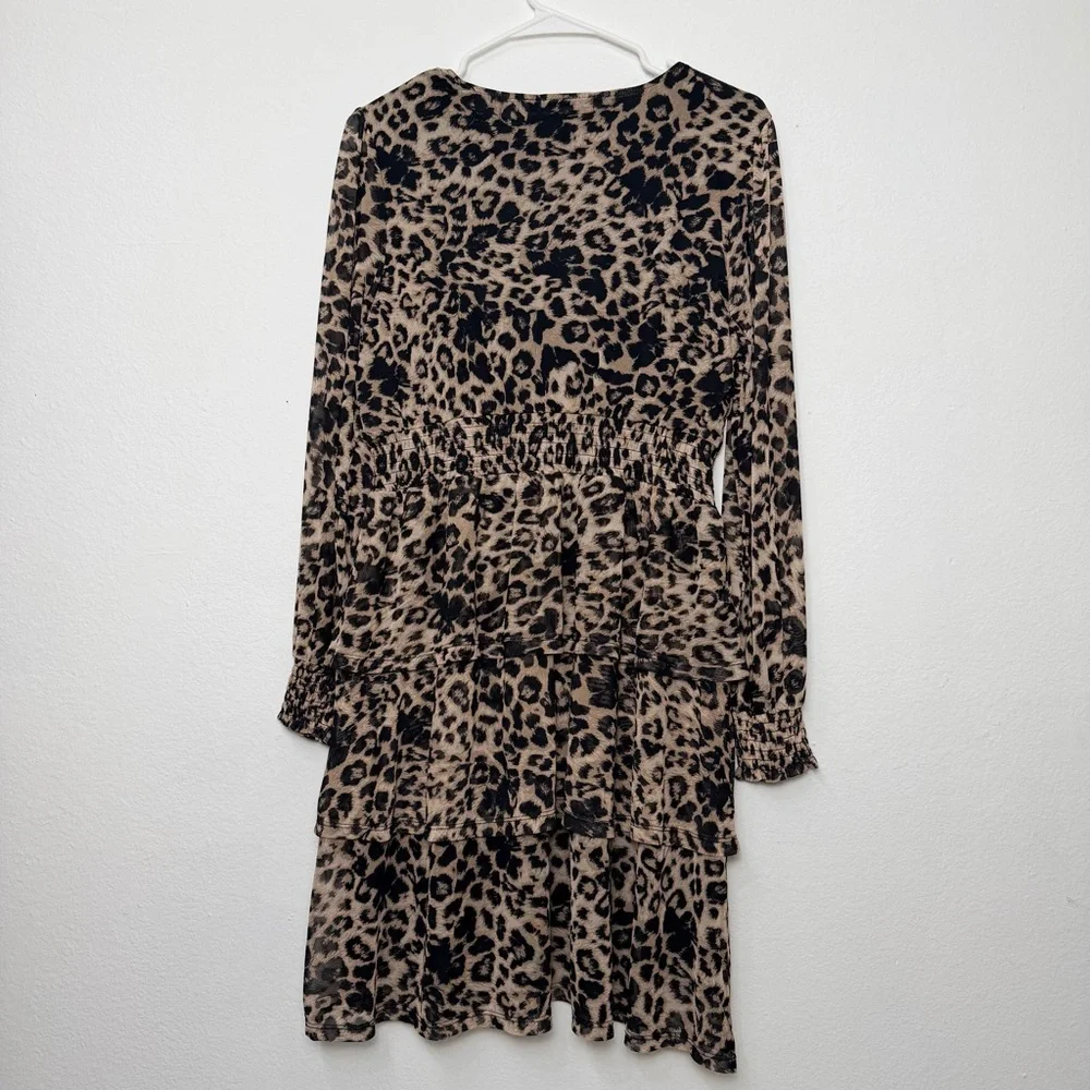 Badgley Mischka Leopard Print‎ Long Sleeve Dress size PL